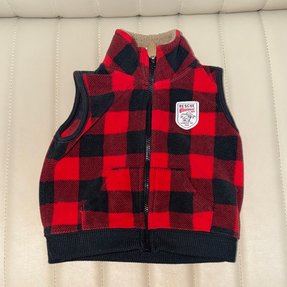 Red and Black Checkered Kids Vest Carters. soft
